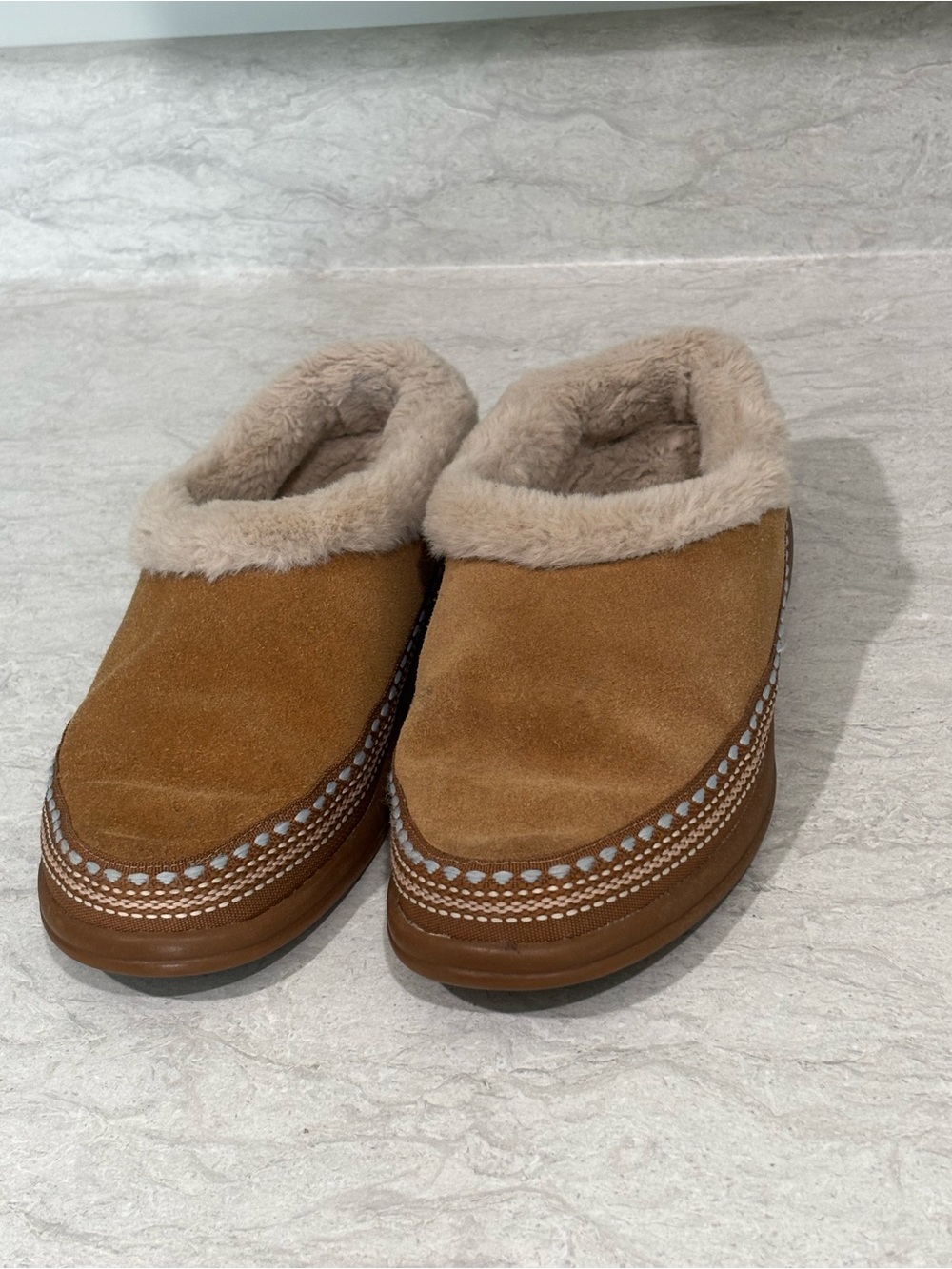 Zodiac Tan Faux-Suede Shearling-Lined Slip-On Slippers